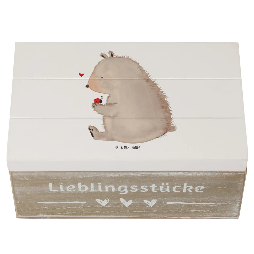 Holzkiste Bär Marienkäfer Holzkiste, Kiste, Schatzkiste, Truhe, Schatulle, XXL, Erinnerungsbox, Erinnerungskiste, Dekokiste, Aufbewahrungsbox, Geschenkbox, Geschenkdose, Bär, Teddy, Teddybär, Marienkäfer, Liebe, Freiheit, Motivation, Das Leben ist schön