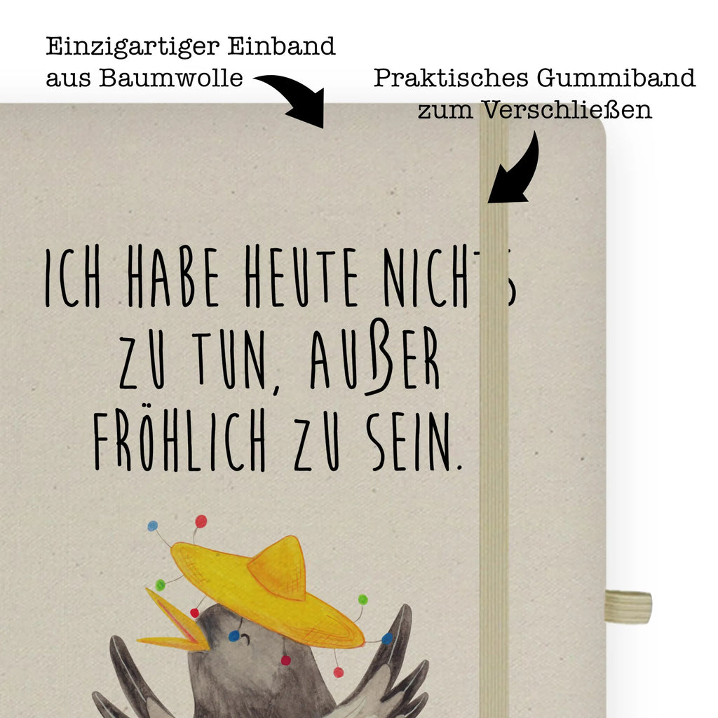 Baumwoll Notizbuch Rabe Sombrero Notizen, Eintragebuch, Tagebuch, Notizblock, Adressbuch, Journal, Kladde, Skizzenbuch, Notizheft, Schreibbuch, Schreibheft, Tiermotive, Gute Laune, lustige Sprüche, Tiere, Rabe, Vogel, Vögel, Spruch positiv, fröhlich sein, glücklich sein, Glück Spruch, froh, Elster, Motivation