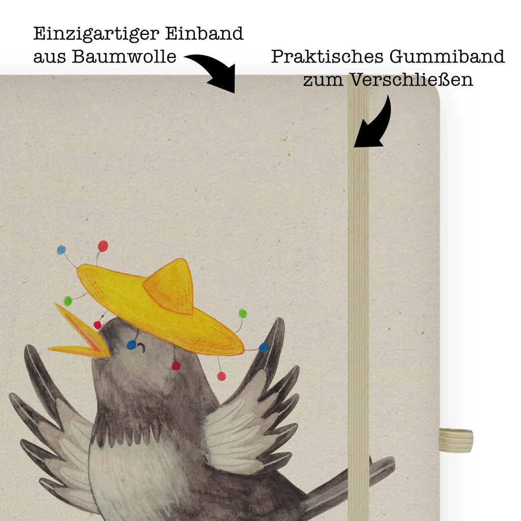 Baumwoll Notizbuch Rabe Sombrero Notizen, Eintragebuch, Tagebuch, Notizblock, Adressbuch, Journal, Kladde, Skizzenbuch, Notizheft, Schreibbuch, Schreibheft, Tiermotive, Gute Laune, lustige Sprüche, Tiere, Rabe, Vogel, Vögel, Spruch positiv, fröhlich sein, glücklich sein, Glück Spruch, froh, Elster, Motivation