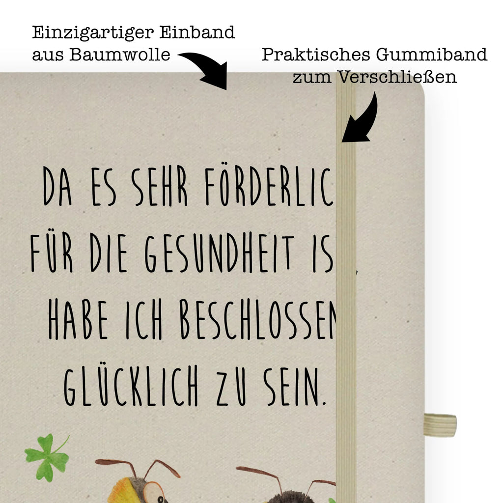 Baumwoll Notizbuch Hummeln mit Kleeblatt Notizen, Eintragebuch, Tagebuch, Notizblock, Adressbuch, Journal, Kladde, Skizzenbuch, Notizheft, Schreibbuch, Schreibheft, Tiermotive, Gute Laune, lustige Sprüche, Tiere, Hummel, Biene, Spruch positiv, Biene Deko, Spruch schön, glücklich sein, glücklich werden, Spruch fröhlich