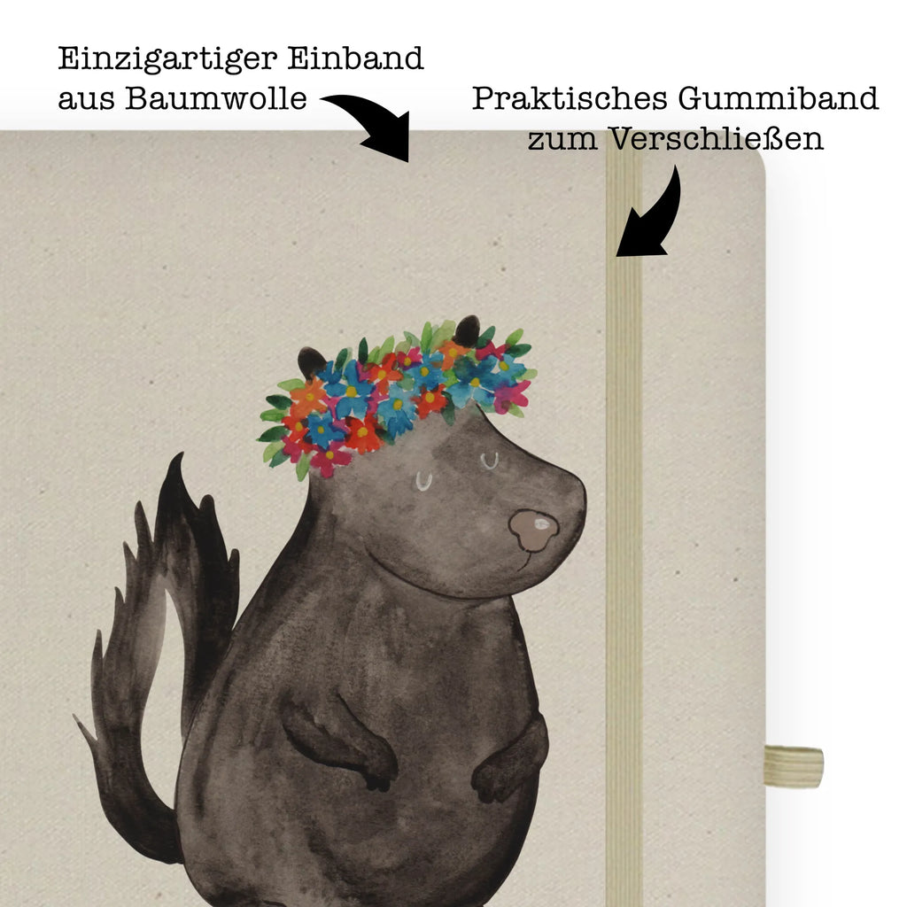 Baumwoll Notizbuch Stinktier Blumenmaedchen Notizen, Eintragebuch, Tagebuch, Notizblock, Adressbuch, Journal, Kladde, Skizzenbuch, Notizheft, Schreibbuch, Schreibheft, Stinktier, Skunk, Wildtier, Raubtier, Stinker, Stinki, Yoga, Namaste