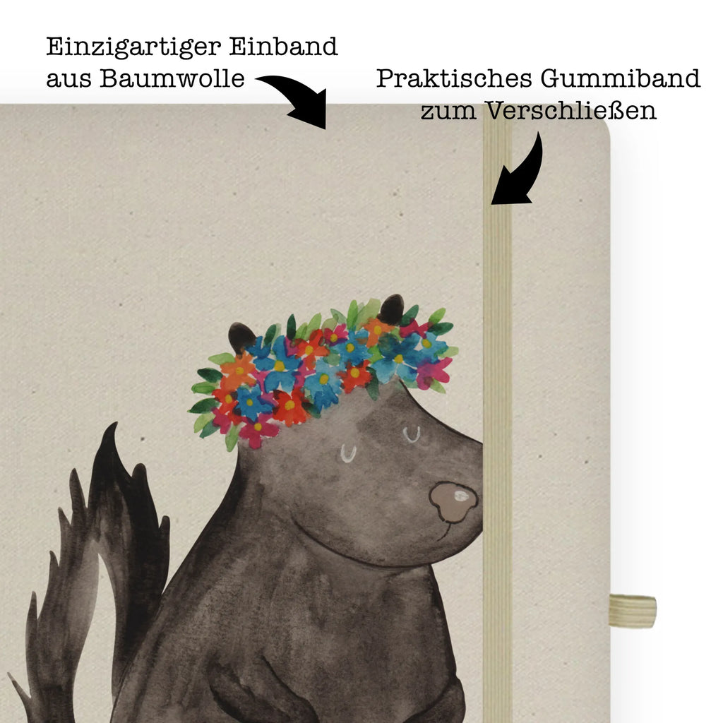 Baumwoll Notizbuch Stinktier Blumenmaedchen Notizen, Eintragebuch, Tagebuch, Notizblock, Adressbuch, Journal, Kladde, Skizzenbuch, Notizheft, Schreibbuch, Schreibheft, Stinktier, Skunk, Wildtier, Raubtier, Stinker, Stinki, Yoga, Namaste