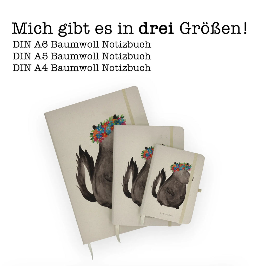 Baumwoll Notizbuch Stinktier Blumenmaedchen Notizen, Eintragebuch, Tagebuch, Notizblock, Adressbuch, Journal, Kladde, Skizzenbuch, Notizheft, Schreibbuch, Schreibheft, Stinktier, Skunk, Wildtier, Raubtier, Stinker, Stinki, Yoga, Namaste