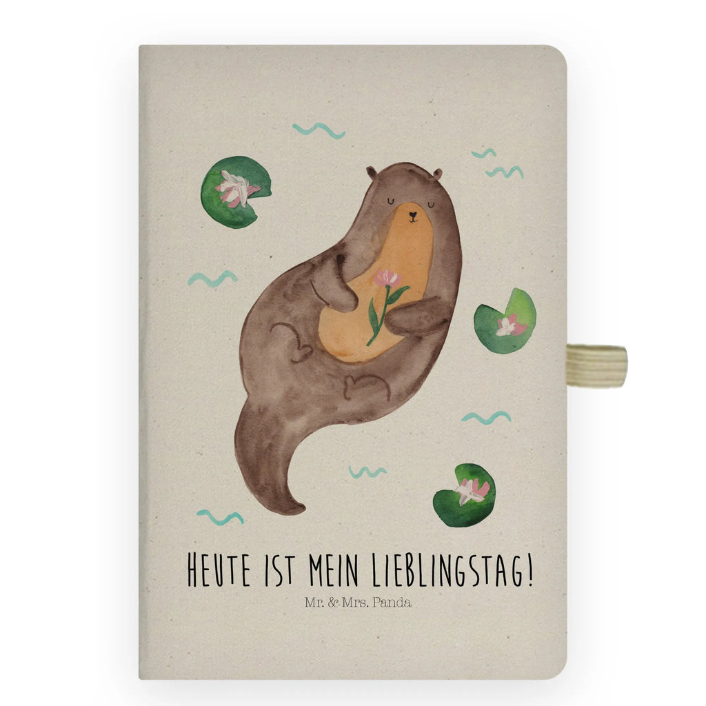 Baumwoll Notizbuch Otter mit Seerose Notizen, Eintragebuch, Tagebuch, Notizblock, Adressbuch, Journal, Kladde, Skizzenbuch, Notizheft, Schreibbuch, Schreibheft, Otter, Fischotter, Seeotter, Otter Seeotter See Otter