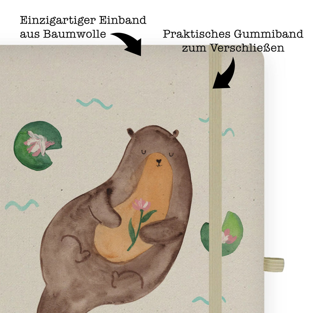 Baumwoll Notizbuch Otter mit Seerose Notizen, Eintragebuch, Tagebuch, Notizblock, Adressbuch, Journal, Kladde, Skizzenbuch, Notizheft, Schreibbuch, Schreibheft, Otter, Fischotter, Seeotter, Otter Seeotter See Otter