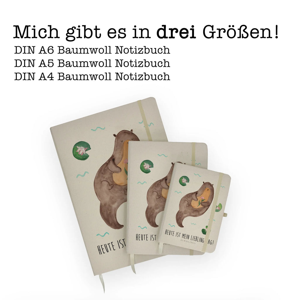 Baumwoll Notizbuch Otter mit Seerose Notizen, Eintragebuch, Tagebuch, Notizblock, Adressbuch, Journal, Kladde, Skizzenbuch, Notizheft, Schreibbuch, Schreibheft, Otter, Fischotter, Seeotter, Otter Seeotter See Otter