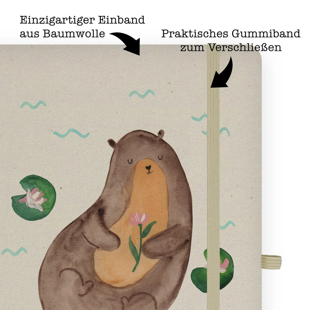 Baumwoll Notizbuch Otter mit Seerose Notizen, Eintragebuch, Tagebuch, Notizblock, Adressbuch, Journal, Kladde, Skizzenbuch, Notizheft, Schreibbuch, Schreibheft, Otter, Fischotter, Seeotter, Otter Seeotter See Otter