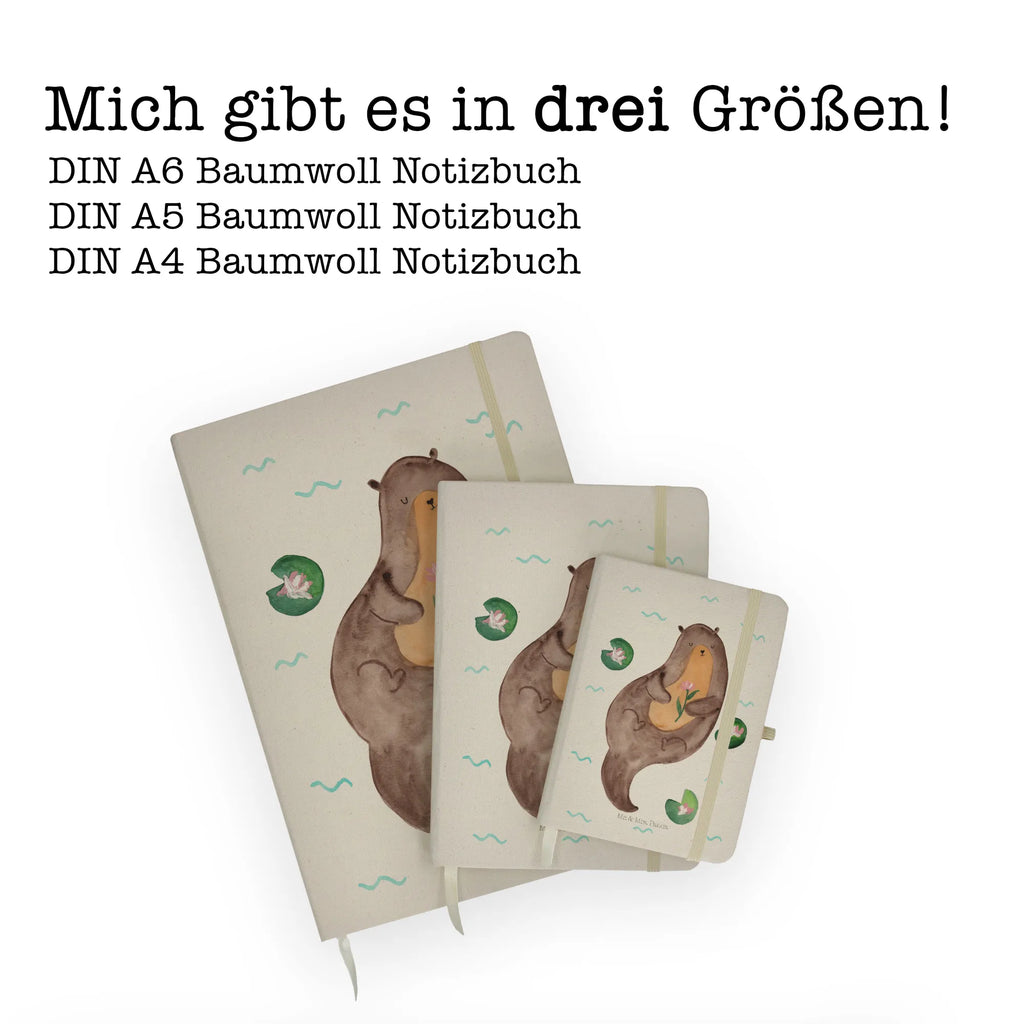 Baumwoll Notizbuch Otter mit Seerose Notizen, Eintragebuch, Tagebuch, Notizblock, Adressbuch, Journal, Kladde, Skizzenbuch, Notizheft, Schreibbuch, Schreibheft, Otter, Fischotter, Seeotter, Otter Seeotter See Otter