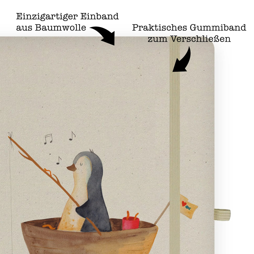 Baumwoll Notizbuch Pinguin Angelboot Notizen, Eintragebuch, Tagebuch, Notizblock, Adressbuch, Journal, Kladde, Skizzenbuch, Notizheft, Schreibbuch, Schreibheft, Pinguin, Pinguine, Angeln, Boot, Angelboot, Lebenslust, Leben, genießen, Motivation, Neustart, Neuanfang, Trennung, Scheidung, Geschenkidee Liebeskummer