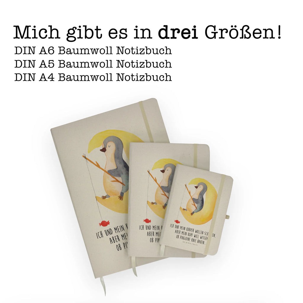 Baumwoll Notizbuch Pinguin Mond Notizen, Eintragebuch, Tagebuch, Notizblock, Adressbuch, Journal, Kladde, Skizzenbuch, Notizheft, Schreibbuch, Schreibheft, Pinguin, Pinguine, Spruch, schlafen, Nachtruhe, Einschlafen, Schlafzimmer, Schlafstörungen, Gästezimmer