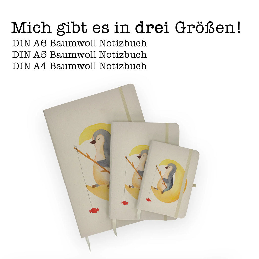 Baumwoll Notizbuch Pinguin Mond Notizen, Eintragebuch, Tagebuch, Notizblock, Adressbuch, Journal, Kladde, Skizzenbuch, Notizheft, Schreibbuch, Schreibheft, Pinguin, Pinguine, Spruch, schlafen, Nachtruhe, Einschlafen, Schlafzimmer, Schlafstörungen, Gästezimmer