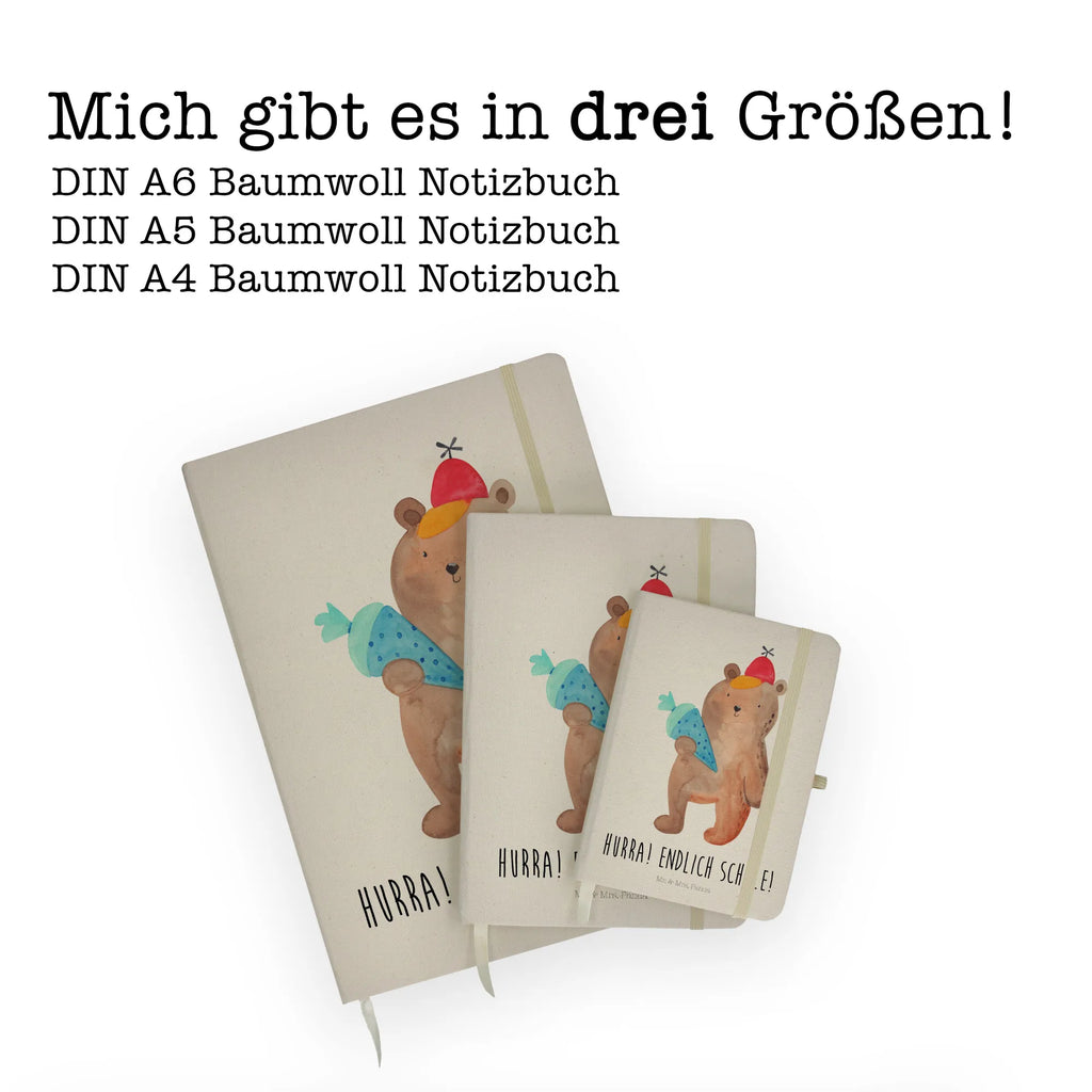 Baumwoll Notizbuch Bär mit Schultüte Notizen, Eintragebuch, Tagebuch, Notizblock, Adressbuch, Journal, Kladde, Skizzenbuch, Notizheft, Schreibbuch, Schreibheft, Bär, Teddy, Teddybär, Bär Motiv, Schultüte, Erster Schultag Geschenk, Einschulung Geschenk, Schule Geschenk, Grundschule, Schulanfang, Schulbeginn