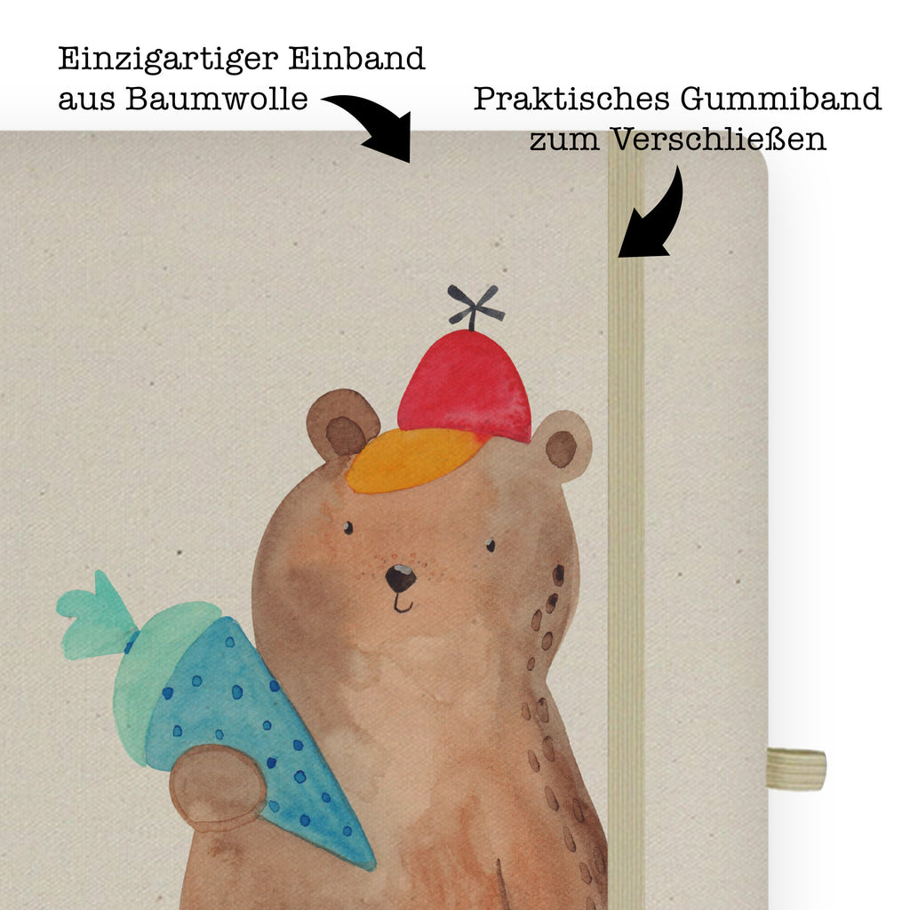 Baumwoll Notizbuch Bär mit Schultüte Notizen, Eintragebuch, Tagebuch, Notizblock, Adressbuch, Journal, Kladde, Skizzenbuch, Notizheft, Schreibbuch, Schreibheft, Bär, Teddy, Teddybär, Bär Motiv, Schultüte, Erster Schultag Geschenk, Einschulung Geschenk, Schule Geschenk, Grundschule, Schulanfang, Schulbeginn