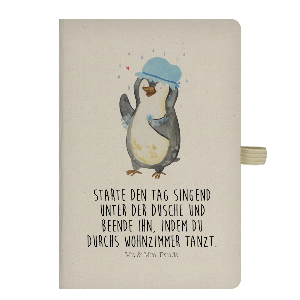 Baumwoll Notizbuch Pinguin duscht Notizen, Eintragebuch, Tagebuch, Notizblock, Adressbuch, Journal, Kladde, Skizzenbuch, Notizheft, Schreibbuch, Schreibheft, Pinguin, Pinguine, Dusche, duschen, Lebensmotto, Motivation, Neustart, Neuanfang, glücklich sein