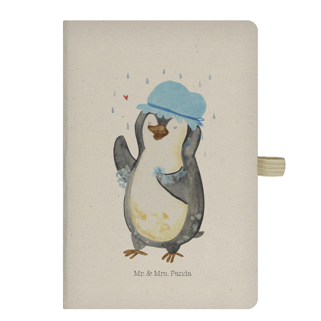 Baumwoll Notizbuch Pinguin duscht Notizen, Eintragebuch, Tagebuch, Notizblock, Adressbuch, Journal, Kladde, Skizzenbuch, Notizheft, Schreibbuch, Schreibheft, Pinguin, Pinguine, Dusche, duschen, Lebensmotto, Motivation, Neustart, Neuanfang, glücklich sein