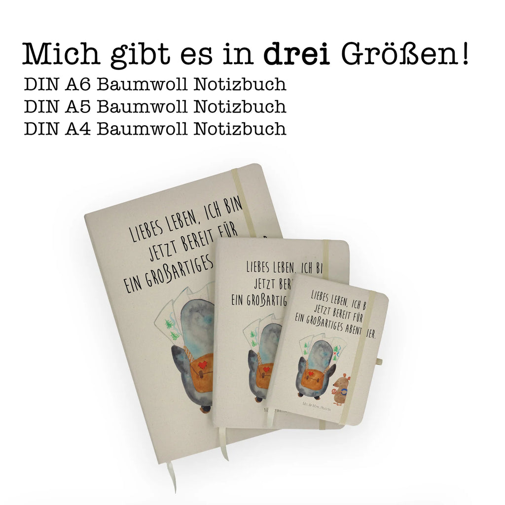 Baumwoll Notizbuch Pinguin & Maus Wanderer Notizen, Eintragebuch, Tagebuch, Notizblock, Adressbuch, Journal, Kladde, Skizzenbuch, Notizheft, Schreibbuch, Schreibheft, Pinguin, Pinguine, Abenteurer, Abenteuer, Roadtrip, Ausflug, Wanderlust, wandern