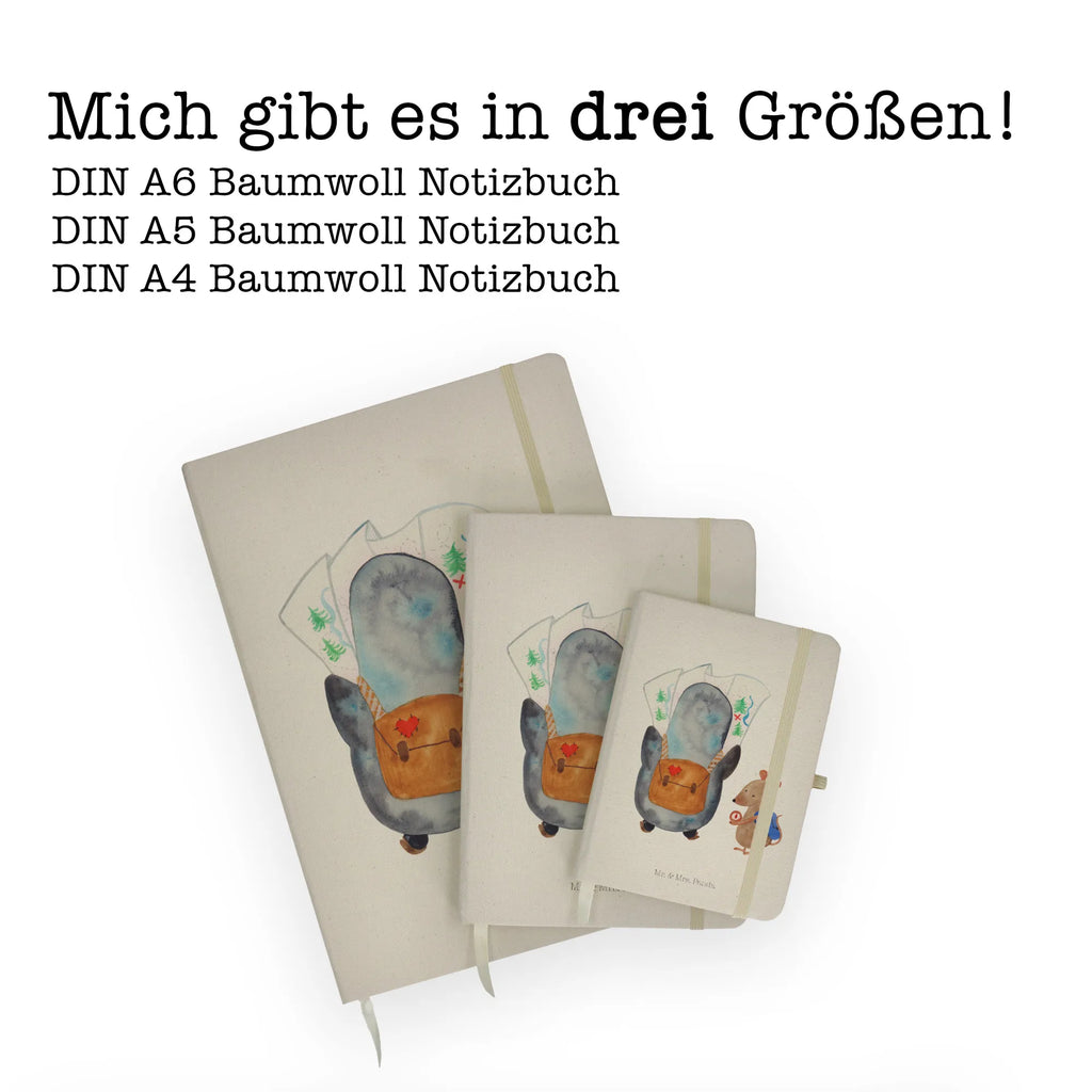 Baumwoll Notizbuch Pinguin & Maus Wanderer Notizen, Eintragebuch, Tagebuch, Notizblock, Adressbuch, Journal, Kladde, Skizzenbuch, Notizheft, Schreibbuch, Schreibheft, Pinguin, Pinguine, Abenteurer, Abenteuer, Roadtrip, Ausflug, Wanderlust, wandern