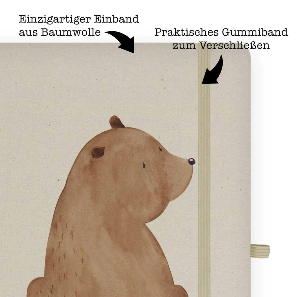 Baumwoll Notizbuch Bär Schulterblick Notizen, Eintragebuch, Tagebuch, Notizblock, Adressbuch, Journal, Kladde, Skizzenbuch, Notizheft, Schreibbuch, Schreibheft, Bär, Teddy, Teddybär, Selbstachtung, Weltansicht, Motivation, Bären, Bärenliebe, Weisheit