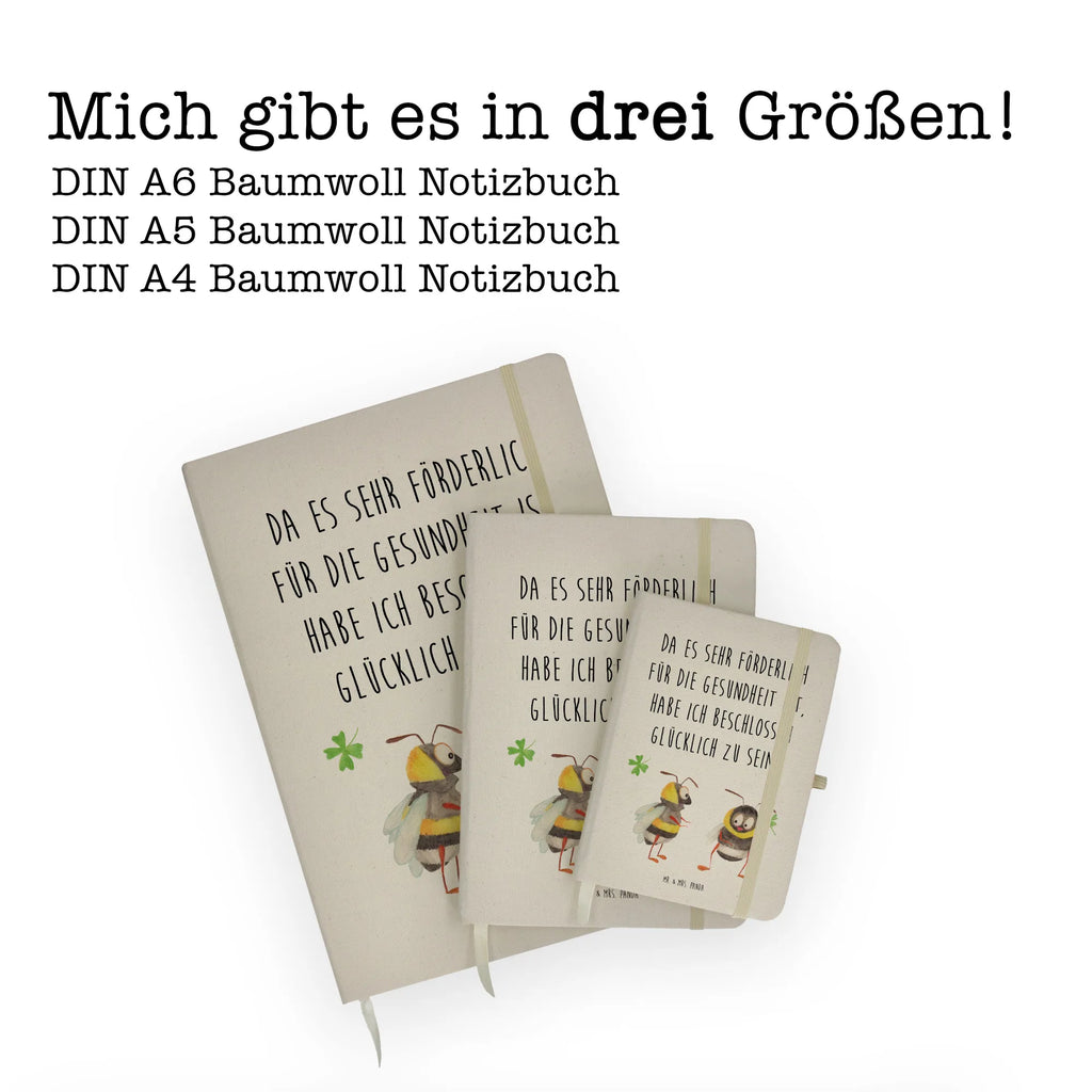 Baumwoll Notizbuch Hummeln mit Kleeblatt Notizen, Eintragebuch, Tagebuch, Notizblock, Adressbuch, Journal, Kladde, Skizzenbuch, Notizheft, Schreibbuch, Schreibheft, Tiermotive, Gute Laune, lustige Sprüche, Tiere, Hummel, Biene, Spruch positiv, Biene Deko, Spruch schön, glücklich sein, glücklich werden, Spruch fröhlich