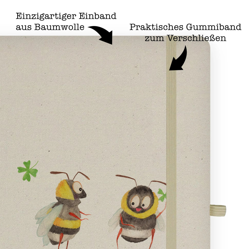 Baumwoll Notizbuch Hummeln mit Kleeblatt Notizen, Eintragebuch, Tagebuch, Notizblock, Adressbuch, Journal, Kladde, Skizzenbuch, Notizheft, Schreibbuch, Schreibheft, Tiermotive, Gute Laune, lustige Sprüche, Tiere, Hummel, Biene, Spruch positiv, Biene Deko, Spruch schön, glücklich sein, glücklich werden, Spruch fröhlich