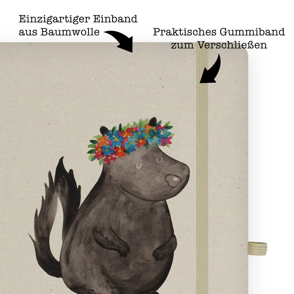 Baumwoll Notizbuch Stinktier Blumenmaedchen Notizen, Eintragebuch, Tagebuch, Notizblock, Adressbuch, Journal, Kladde, Skizzenbuch, Notizheft, Schreibbuch, Schreibheft, Stinktier, Skunk, Wildtier, Raubtier, Stinker, Stinki, Yoga, Namaste