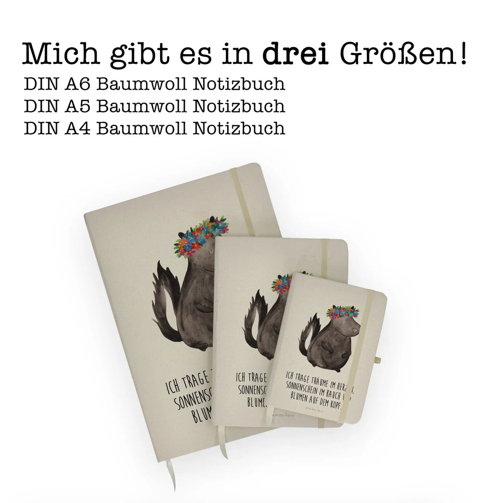 Baumwoll Notizbuch Stinktier Blumenmaedchen Notizen, Eintragebuch, Tagebuch, Notizblock, Adressbuch, Journal, Kladde, Skizzenbuch, Notizheft, Schreibbuch, Schreibheft, Stinktier, Skunk, Wildtier, Raubtier, Stinker, Stinki, Yoga, Namaste