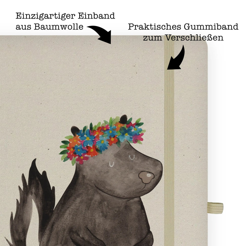 Baumwoll Notizbuch Stinktier Blumenmaedchen Notizen, Eintragebuch, Tagebuch, Notizblock, Adressbuch, Journal, Kladde, Skizzenbuch, Notizheft, Schreibbuch, Schreibheft, Stinktier, Skunk, Wildtier, Raubtier, Stinker, Stinki, Yoga, Namaste