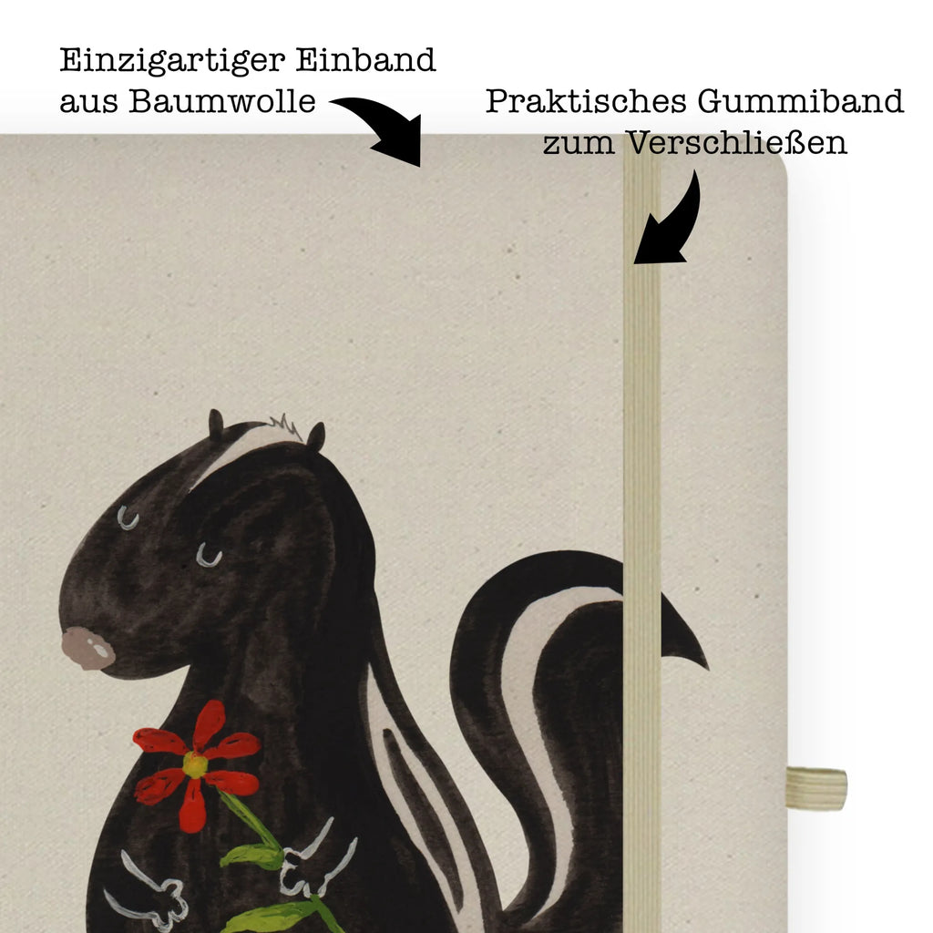 Baumwoll Notizbuch Stinktier Blume Notizen, Eintragebuch, Tagebuch, Notizblock, Adressbuch, Journal, Kladde, Skizzenbuch, Notizheft, Schreibbuch, Schreibheft, Stinktier, Skunk, Wildtier, Raubtier, Stinker, Stinki, Tagträumer, verträumt, Dreams, Träume