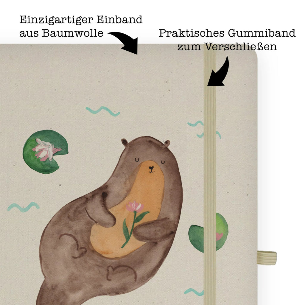 Baumwoll Notizbuch Otter mit Seerose Notizen, Eintragebuch, Tagebuch, Notizblock, Adressbuch, Journal, Kladde, Skizzenbuch, Notizheft, Schreibbuch, Schreibheft, Otter, Fischotter, Seeotter, Otter Seeotter See Otter