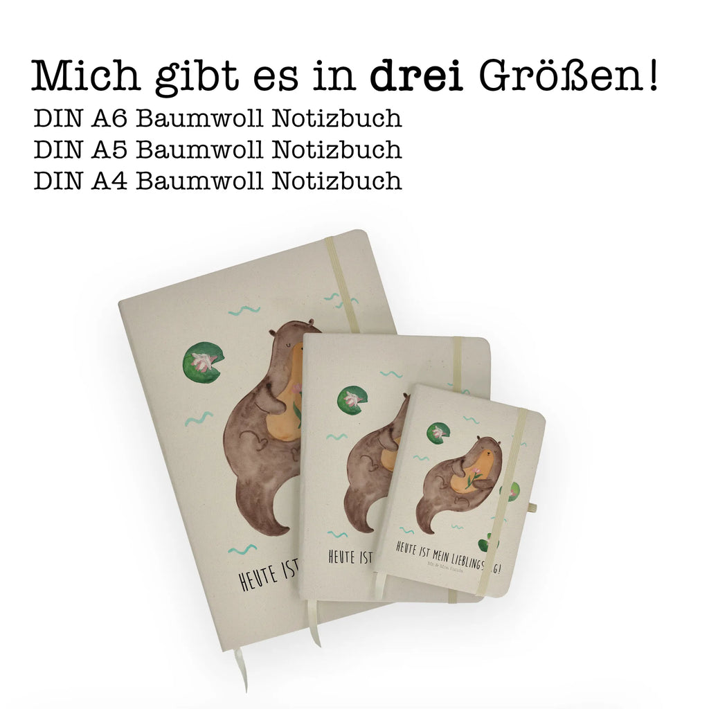 Baumwoll Notizbuch Otter mit Seerose Notizen, Eintragebuch, Tagebuch, Notizblock, Adressbuch, Journal, Kladde, Skizzenbuch, Notizheft, Schreibbuch, Schreibheft, Otter, Fischotter, Seeotter, Otter Seeotter See Otter