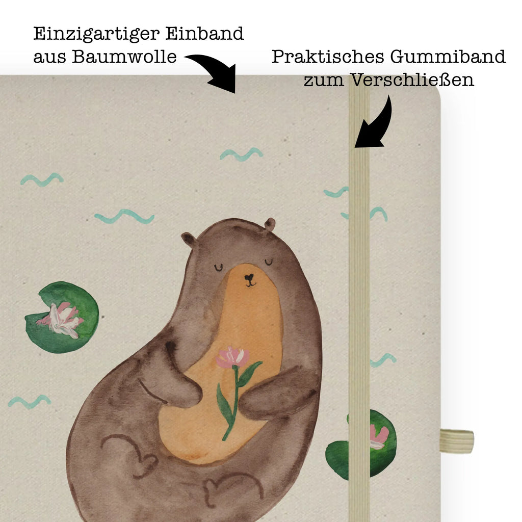 Baumwoll Notizbuch Otter mit Seerose Notizen, Eintragebuch, Tagebuch, Notizblock, Adressbuch, Journal, Kladde, Skizzenbuch, Notizheft, Schreibbuch, Schreibheft, Otter, Fischotter, Seeotter, Otter Seeotter See Otter