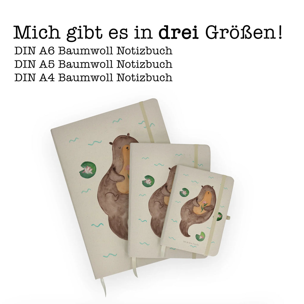 Baumwoll Notizbuch Otter mit Seerose Notizen, Eintragebuch, Tagebuch, Notizblock, Adressbuch, Journal, Kladde, Skizzenbuch, Notizheft, Schreibbuch, Schreibheft, Otter, Fischotter, Seeotter, Otter Seeotter See Otter