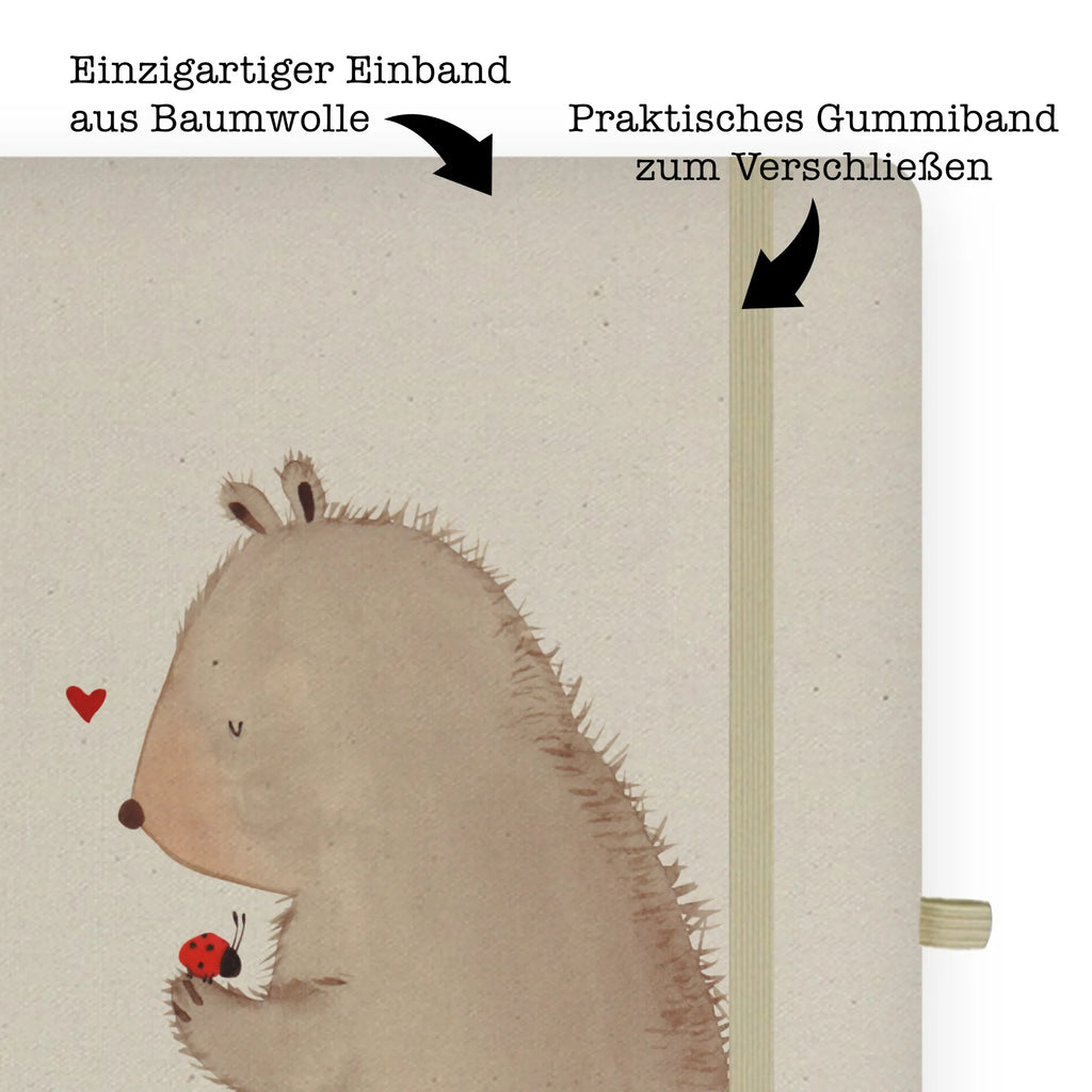 Baumwoll Notizbuch Bär mit Marienkäfer Notizen, Eintragebuch, Tagebuch, Notizblock, Adressbuch, Journal, Kladde, Skizzenbuch, Notizheft, Schreibbuch, Schreibheft, Bär, Teddy, Teddybär, Marienkäfer, Liebe, Freiheit, Motivation, Das Leben ist schön