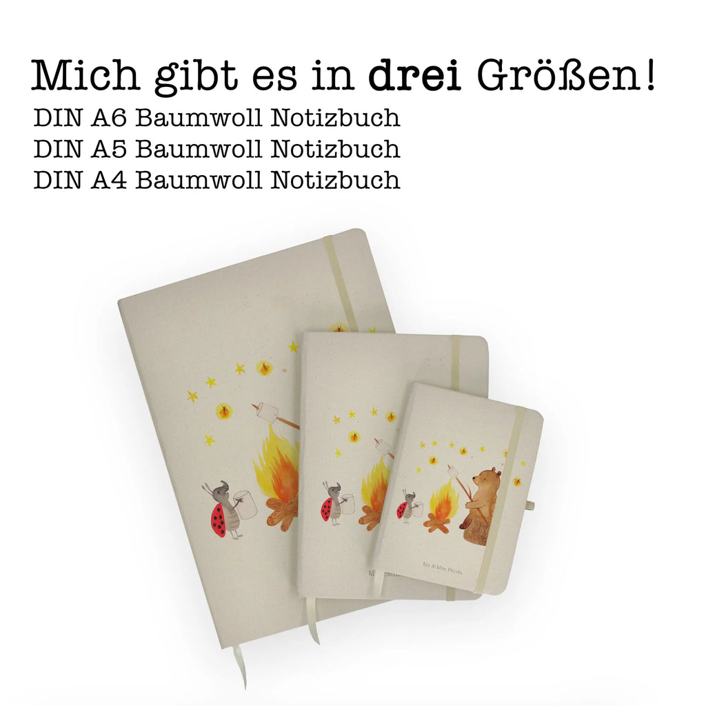 Baumwoll Notizbuch Bär & Marienkäfer Lagerfeuer Notizen, Eintragebuch, Tagebuch, Notizblock, Adressbuch, Journal, Kladde, Skizzenbuch, Notizheft, Schreibbuch, Schreibheft, Bär, Teddy, Teddybär, Lagerfeuer