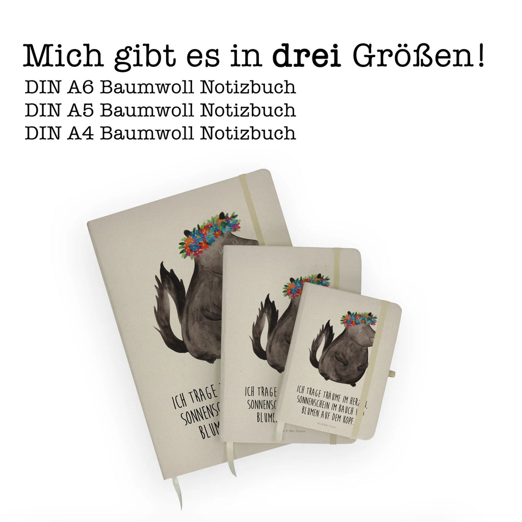 Baumwoll Notizbuch Stinktier Blumenmaedchen Notizen, Eintragebuch, Tagebuch, Notizblock, Adressbuch, Journal, Kladde, Skizzenbuch, Notizheft, Schreibbuch, Schreibheft, Stinktier, Skunk, Wildtier, Raubtier, Stinker, Stinki, Yoga, Namaste