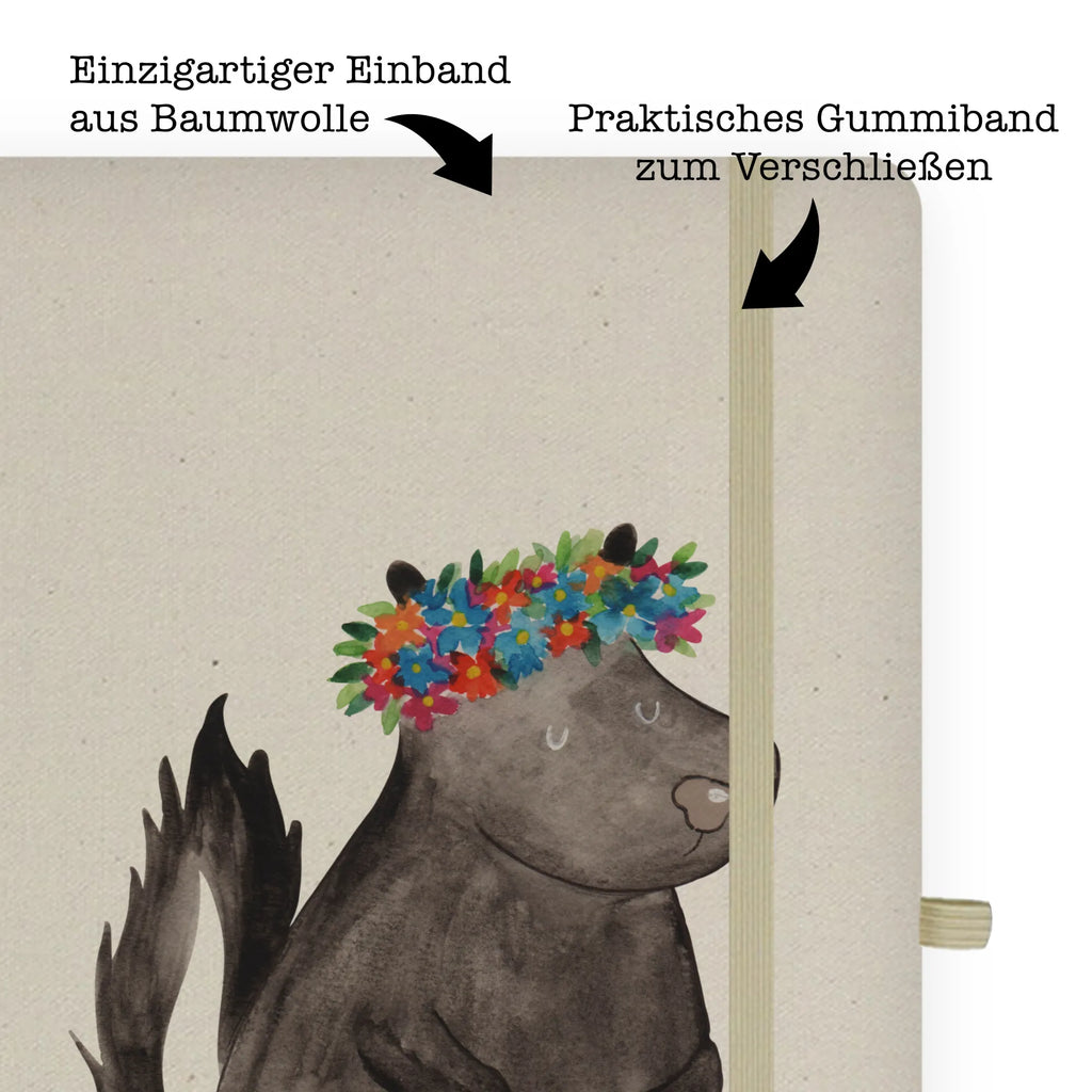 Baumwoll Notizbuch Stinktier Blumenmaedchen Notizen, Eintragebuch, Tagebuch, Notizblock, Adressbuch, Journal, Kladde, Skizzenbuch, Notizheft, Schreibbuch, Schreibheft, Stinktier, Skunk, Wildtier, Raubtier, Stinker, Stinki, Yoga, Namaste