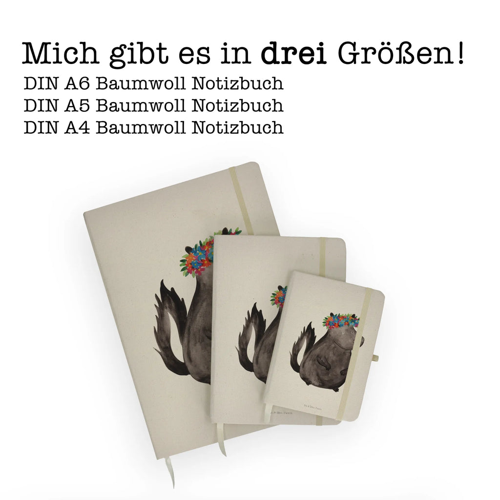 Baumwoll Notizbuch Stinktier Blumenmaedchen Notizen, Eintragebuch, Tagebuch, Notizblock, Adressbuch, Journal, Kladde, Skizzenbuch, Notizheft, Schreibbuch, Schreibheft, Stinktier, Skunk, Wildtier, Raubtier, Stinker, Stinki, Yoga, Namaste