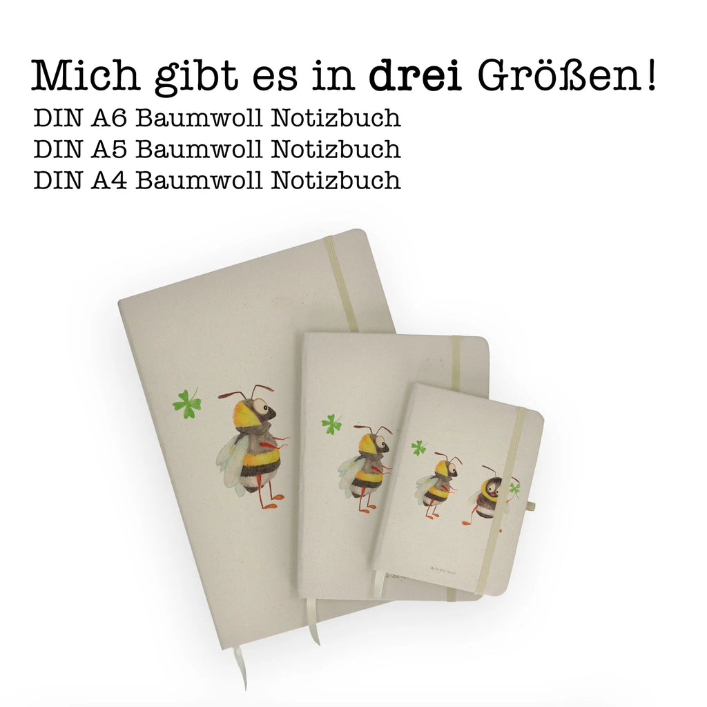 Baumwoll Notizbuch Hummeln mit Kleeblatt Notizen, Eintragebuch, Tagebuch, Notizblock, Adressbuch, Journal, Kladde, Skizzenbuch, Notizheft, Schreibbuch, Schreibheft, Tiermotive, Gute Laune, lustige Sprüche, Tiere, Hummel, Biene, Spruch positiv, Biene Deko, Spruch schön, glücklich sein, glücklich werden, Spruch fröhlich