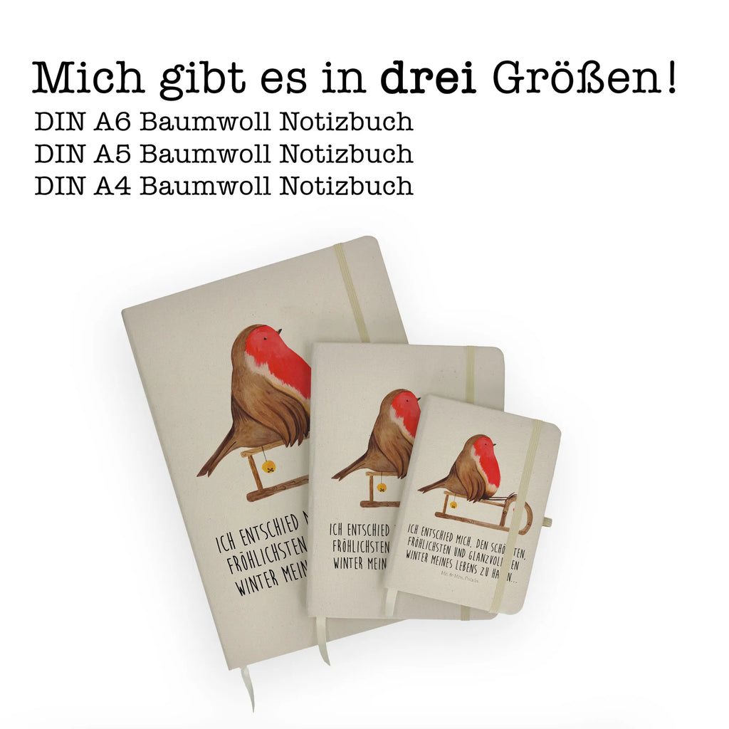 Baumwoll Notizbuch Rotkehlchen Schlitten Notizen, Eintragebuch, Tagebuch, Notizblock, Adressbuch, Journal, Kladde, Skizzenbuch, Notizheft, Schreibbuch, Schreibheft, Winter, Weihnachten, Weihnachtsdeko, Nikolaus, Advent, Heiligabend, Wintermotiv, Schlitten, Vogel