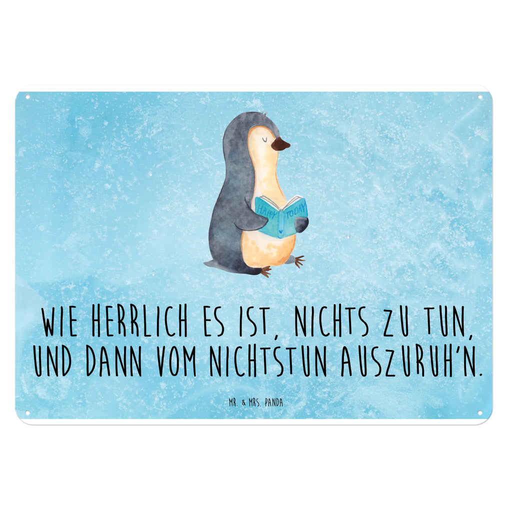 Blechschild Pinguin Buch Blechschild, Metallschild, Geschenk Schild, Schild, Magnet-Metall-Schild, Deko Schild, Wandschild, Wand-Dekoration, Türschild, Pinguin, Pinguine, Buch, Lesen, Bücherwurm, Nichtstun, Faulenzen, Ferien, Urlaub, Freizeit