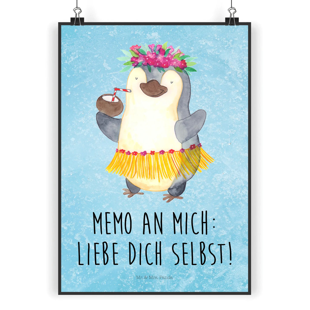 Poster Pinguin Kokosnuss Poster, Wandposter, Bild, Wanddeko, Küchenposter, Kinderposter, Wanddeko Bild, Raumdekoration, Wanddekoration, Handgemaltes Poster, Mr. & Mrs. Panda Poster, Designposter, Kunstdruck, Posterdruck, Pinguin, Aloha, Hawaii, Urlaub, Kokosnuss, Pinguine