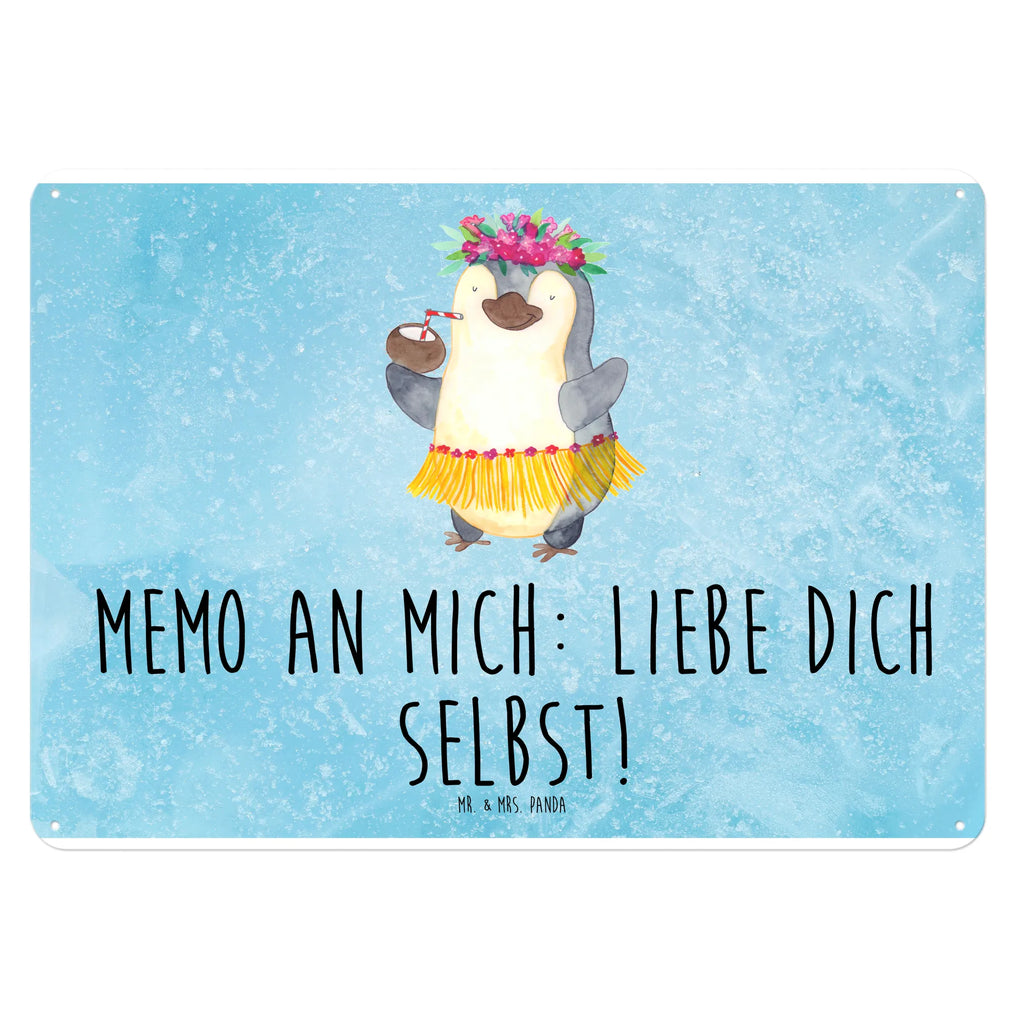 Blechschild Pinguin Kokosnuss Blechschild, Metallschild, Geschenk Schild, Schild, Magnet-Metall-Schild, Deko Schild, Wandschild, Wand-Dekoration, Türschild, Pinguin, Aloha, Hawaii, Urlaub, Kokosnuss, Pinguine