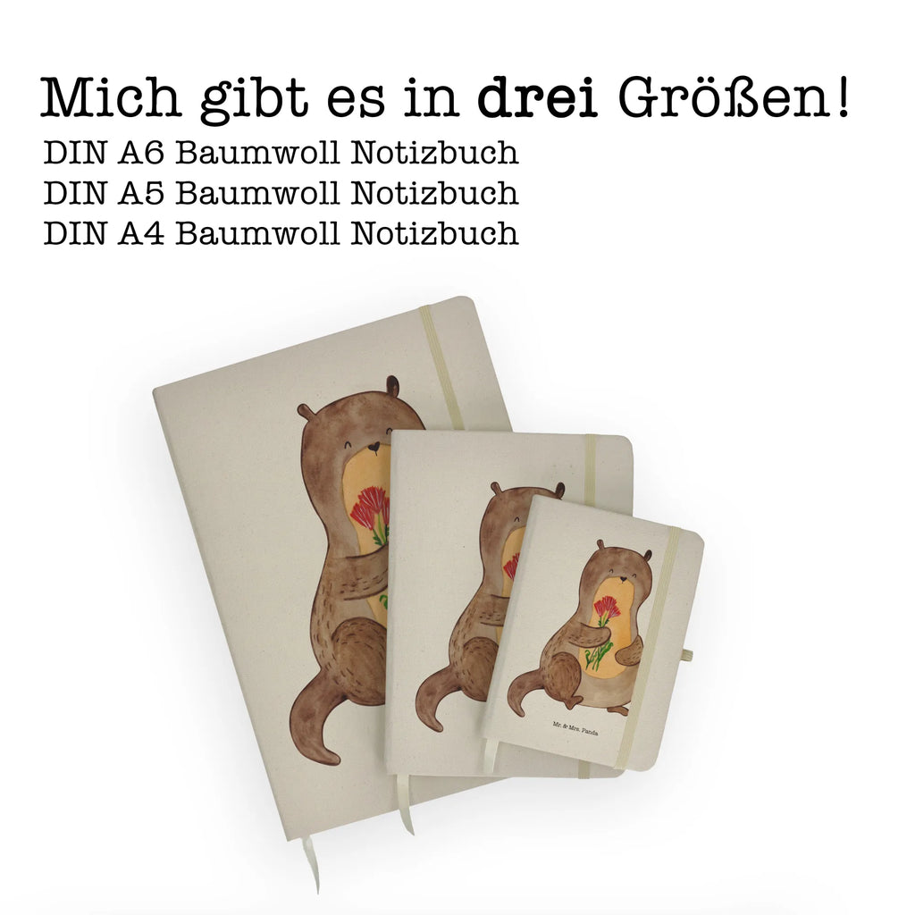 Baumwoll Notizbuch Otter Blumenstrauß Notizen, Eintragebuch, Tagebuch, Notizblock, Adressbuch, Journal, Kladde, Skizzenbuch, Notizheft, Schreibbuch, Schreibheft, Otter, Fischotter, Seeotter, Otter Seeotter See Otter