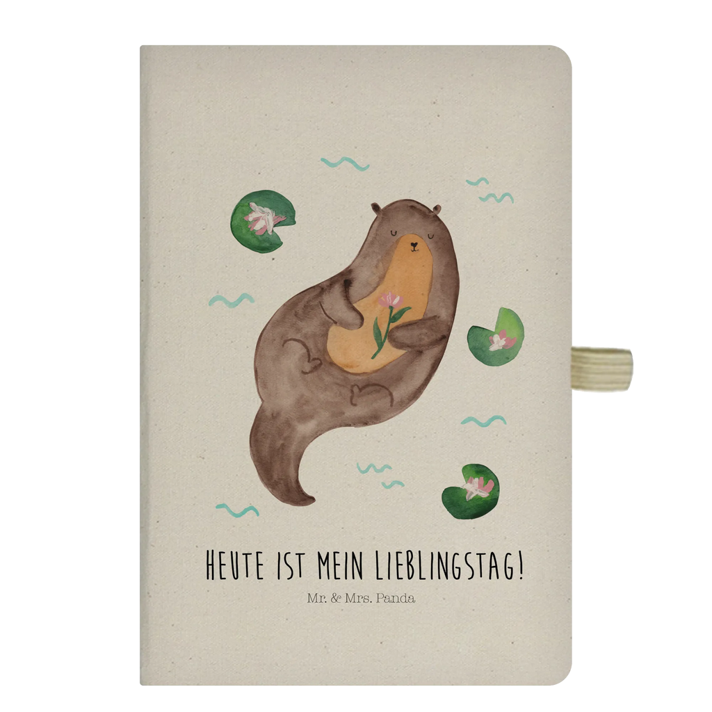 Baumwoll Notizbuch Otter mit Seerose Notizen, Eintragebuch, Tagebuch, Notizblock, Adressbuch, Journal, Kladde, Skizzenbuch, Notizheft, Schreibbuch, Schreibheft, Otter, Fischotter, Seeotter, Otter Seeotter See Otter