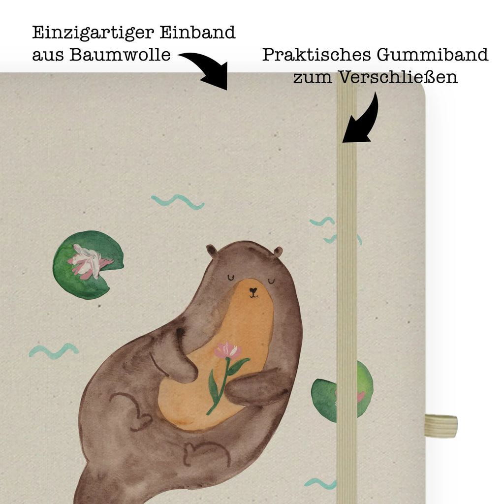 Baumwoll Notizbuch Otter mit Seerose Notizen, Eintragebuch, Tagebuch, Notizblock, Adressbuch, Journal, Kladde, Skizzenbuch, Notizheft, Schreibbuch, Schreibheft, Otter, Fischotter, Seeotter, Otter Seeotter See Otter