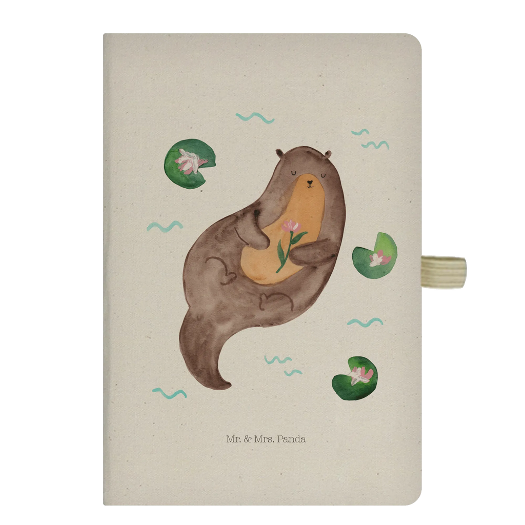 Baumwoll Notizbuch Otter mit Seerose Notizen, Eintragebuch, Tagebuch, Notizblock, Adressbuch, Journal, Kladde, Skizzenbuch, Notizheft, Schreibbuch, Schreibheft, Otter, Fischotter, Seeotter, Otter Seeotter See Otter