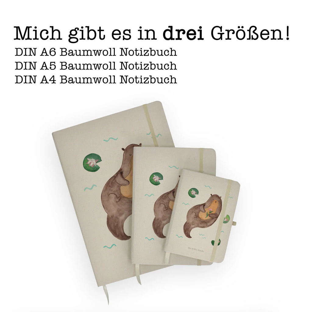 Baumwoll Notizbuch Otter mit Seerose Notizen, Eintragebuch, Tagebuch, Notizblock, Adressbuch, Journal, Kladde, Skizzenbuch, Notizheft, Schreibbuch, Schreibheft, Otter, Fischotter, Seeotter, Otter Seeotter See Otter