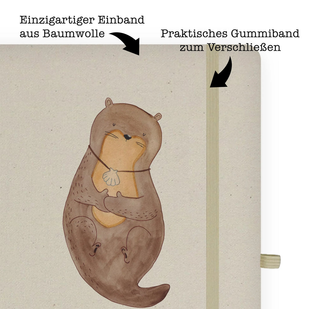 Baumwoll Notizbuch Otter mit Muschelmedaillon Notizen, Eintragebuch, Tagebuch, Notizblock, Adressbuch, Journal, Kladde, Skizzenbuch, Notizheft, Schreibbuch, Schreibheft, Otter, Fischotter, Seeotter, Otterliebe, grübeln, träumen, Motivation, Tagträumen, Büro