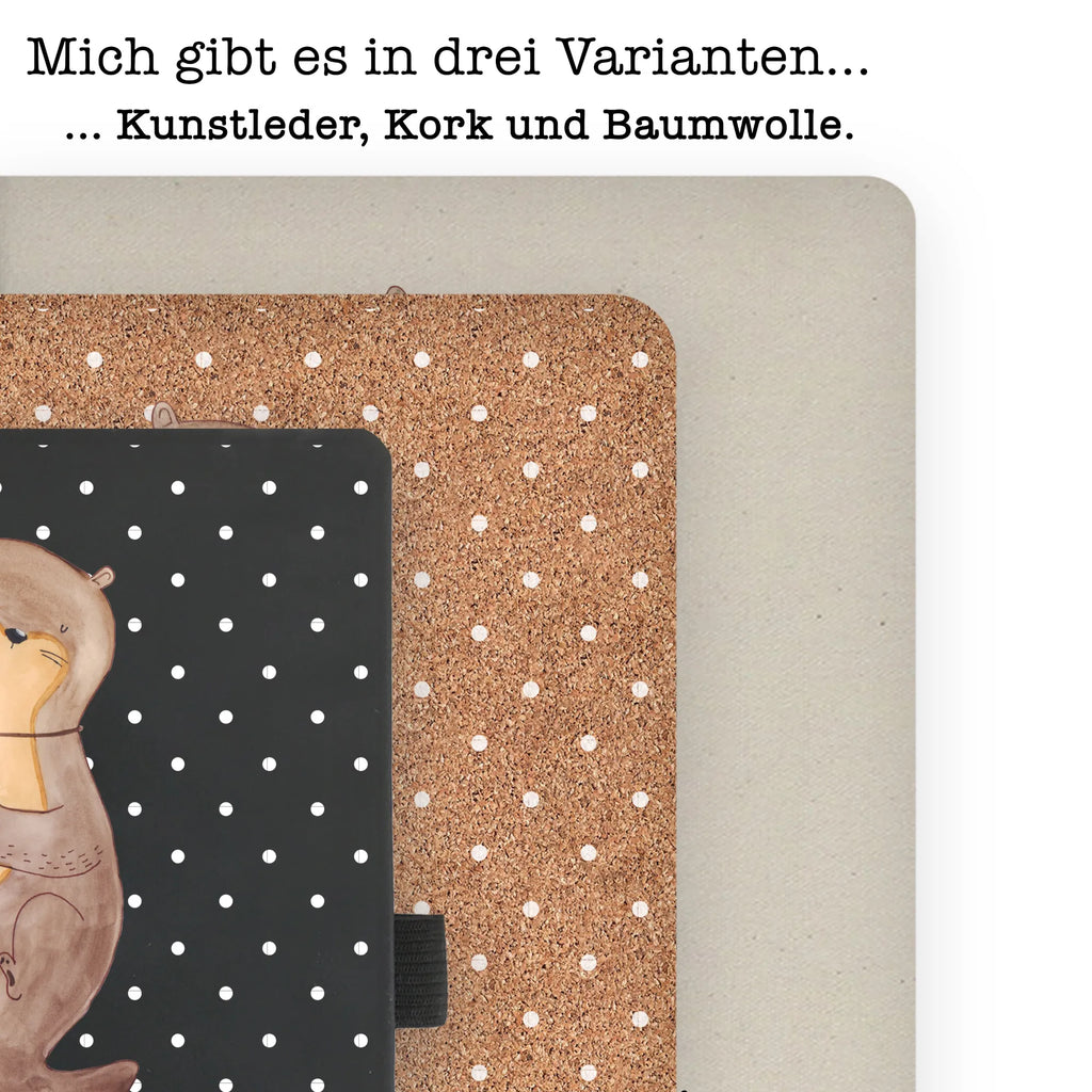 Baumwoll Notizbuch Otter mit Muschelmedaillon Notizen, Eintragebuch, Tagebuch, Notizblock, Adressbuch, Journal, Kladde, Skizzenbuch, Notizheft, Schreibbuch, Schreibheft, Otter, Fischotter, Seeotter, Otterliebe, grübeln, träumen, Motivation, Tagträumen, Büro