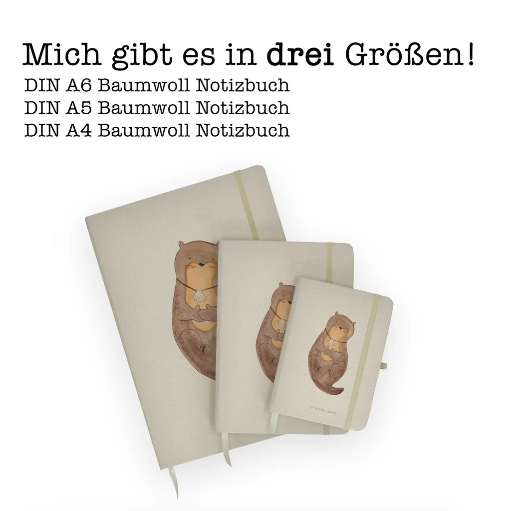 Baumwoll Notizbuch Otter mit Muschelmedaillon Notizen, Eintragebuch, Tagebuch, Notizblock, Adressbuch, Journal, Kladde, Skizzenbuch, Notizheft, Schreibbuch, Schreibheft, Otter, Fischotter, Seeotter, Otterliebe, grübeln, träumen, Motivation, Tagträumen, Büro